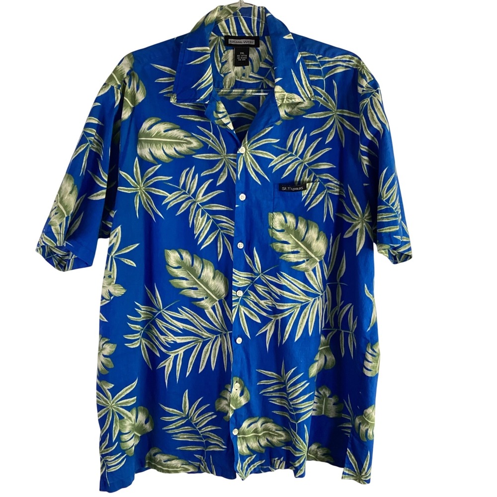 Nelson Wear St. Thomas Hawaiian Shirt Mens 2XL Blue Tropical Cotton Button Up
